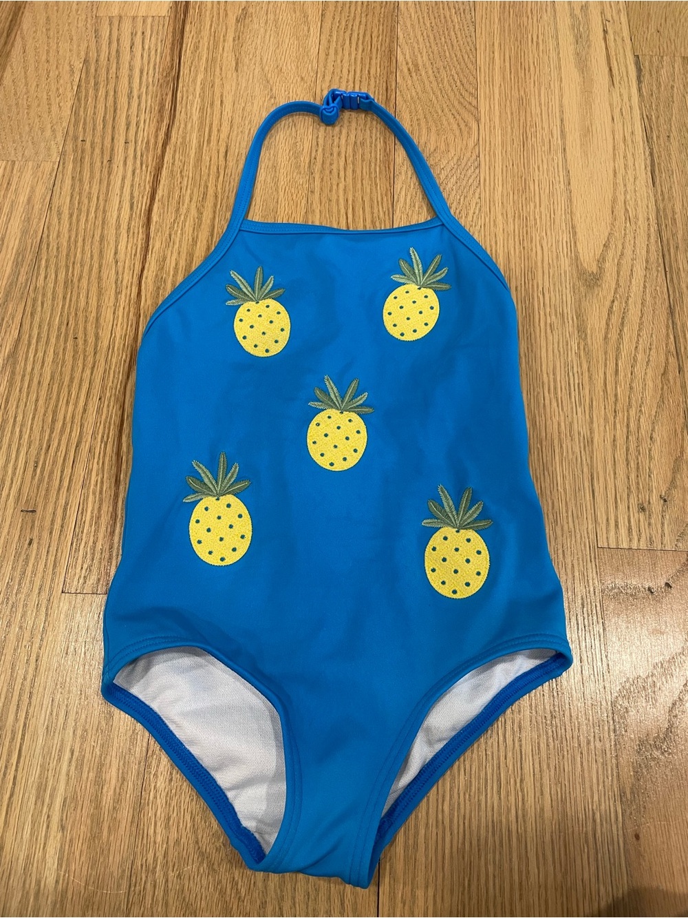 Mini Boden Bright Blue Pineapple Halter One-Piece Swimsuit